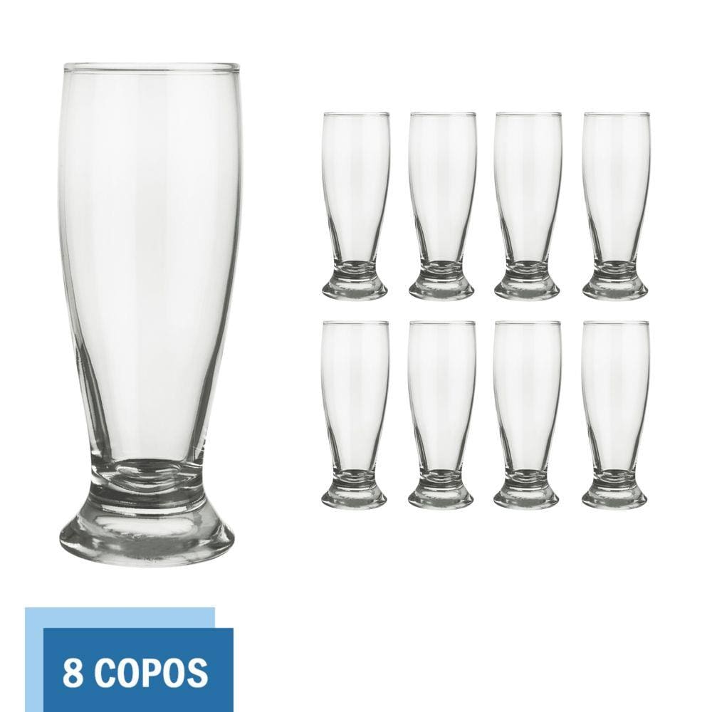 Conjunto 8 Copos Vidro 300ml Munich Chopp Transparente Nadir