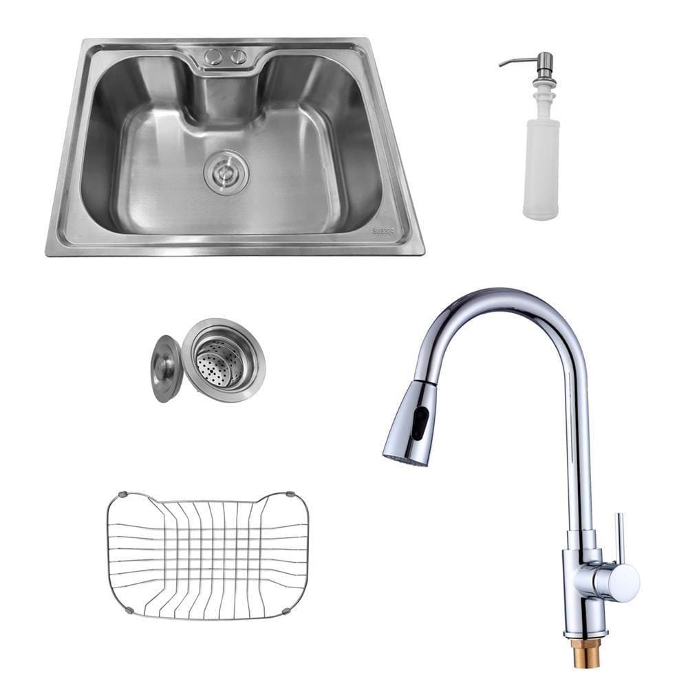 Kit Cuba Pia Gourmet Luxo Prizi Aço Inox 304 SB6042 + Torneira Gourmet Prizi Extensível Misturado Monocomando - KE-6012