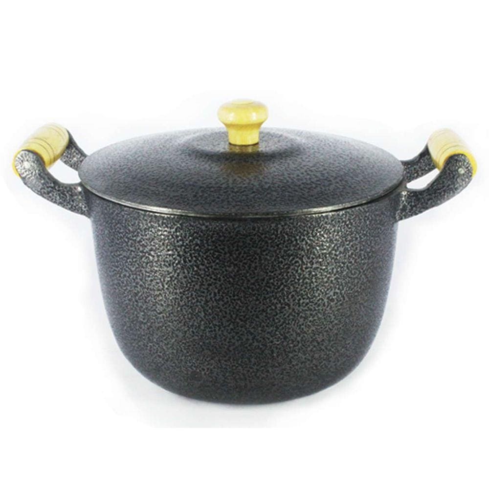 Caldeirão Alumínio Fundido Craqueado Alça de Madeira Preto 30cm