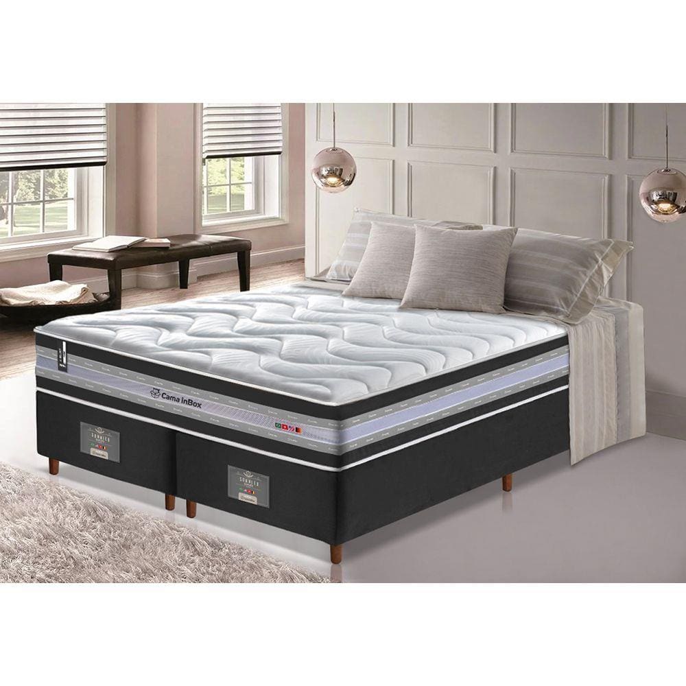 Conjunto Cama Box Queen de Molas Ensacadas D33 Cama inBox Select Firme 158x198x71 Preto