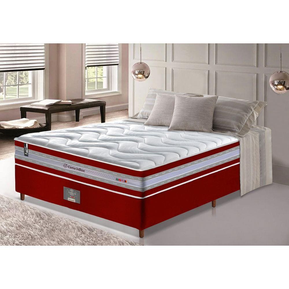Conjunto Cama Box Casal de Molas Ensacadas D33 Cama inBox Select Firme 138x188x71 Vermelho