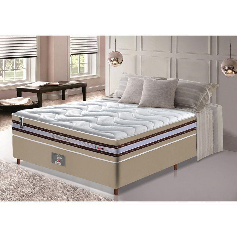 Conjunto Cama Box Casal de Molas Ensacadas D33 Cama inBox Select Firme 138x188x71 Bege