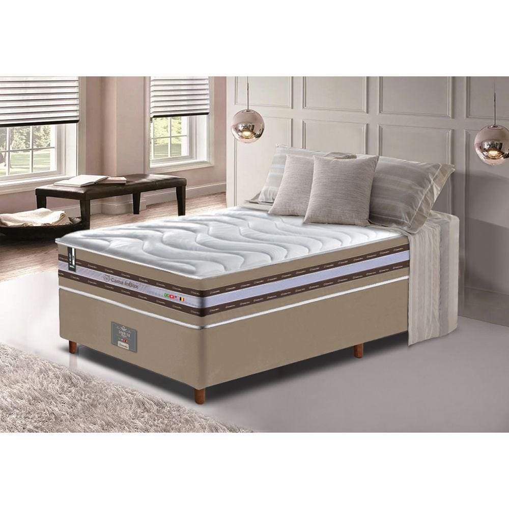 Conjunto Cama Box Solteiro de Molas Ensacadas D33 Cama inBox Select Firme 88x188x71 Bege