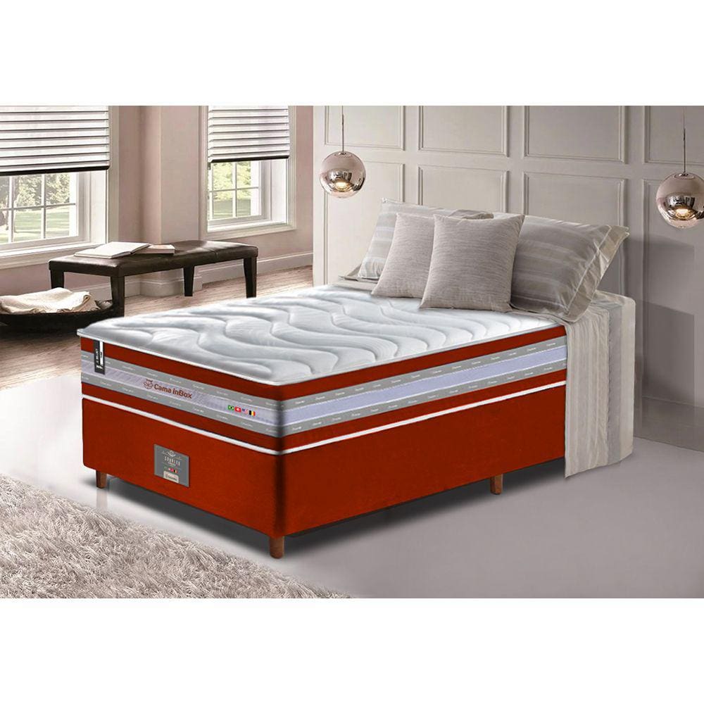 Conjunto Cama Box Solteiro de Molas Ensacadas D33 Cama inBox Select Firme 88x188x71 Vermelho