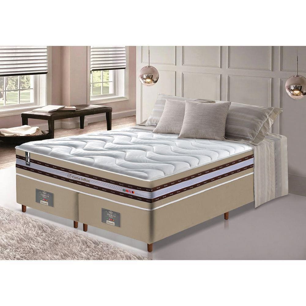 Conjunto Cama Box Queen de Molas Ensacadas D33 Cama inBox Select Firme 158x198x71 Bege