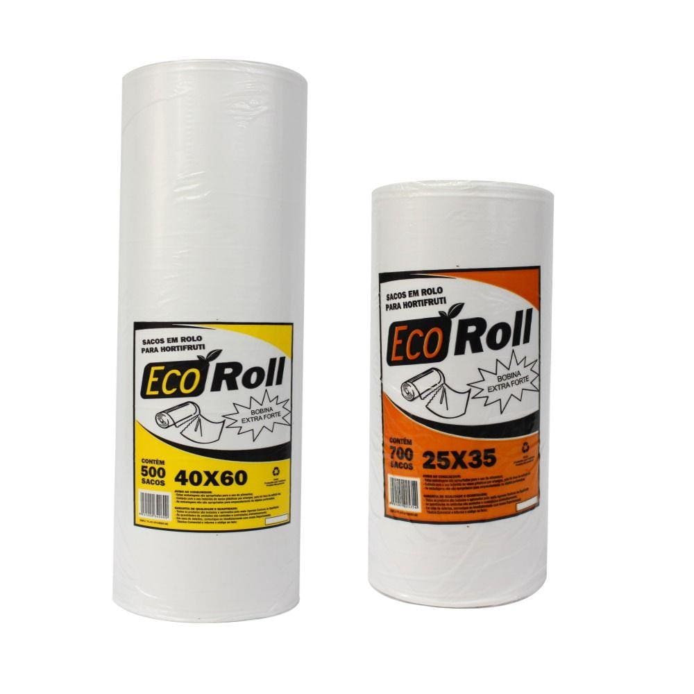 Bobina Saco Picotada Misto 25x35 e 40x60 Ecoroll Extra KIT 2