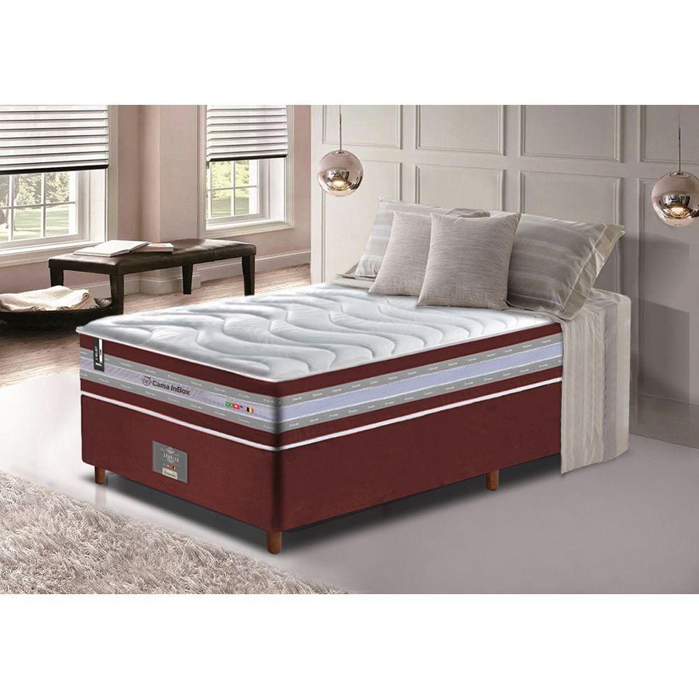 Conjunto Cama Box Solteiro de Molas Ensacadas D33 Cama inBox Select Firme 88x188x71 Vinho