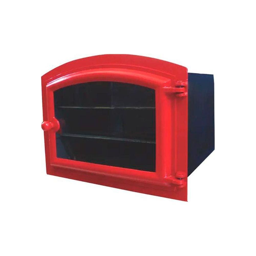 Forno Ferro Fundido Porta De Vidro Vermelho 48x35x30cm P