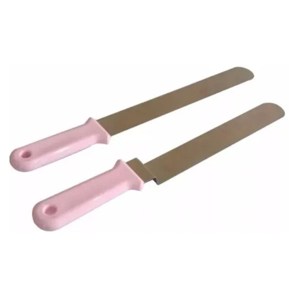 Espátula Para Bolo Lisa 25cm + Espátula Com Dobra 23cm Rosa
