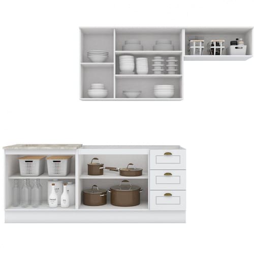 Cozinha Compacta 4 Peças com Balcão para Pia e Aéreo Emily Henn Branco Menor preço em Cozinha Compacta 4 Peças com Balcão para Pia e Aéreo Emily Henn Branco