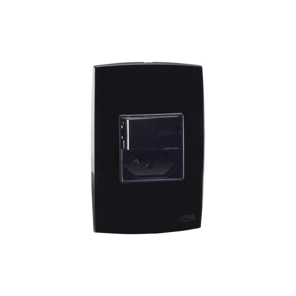 Conjunto Interruptor Simples + Tomada 10A Preto Force Line