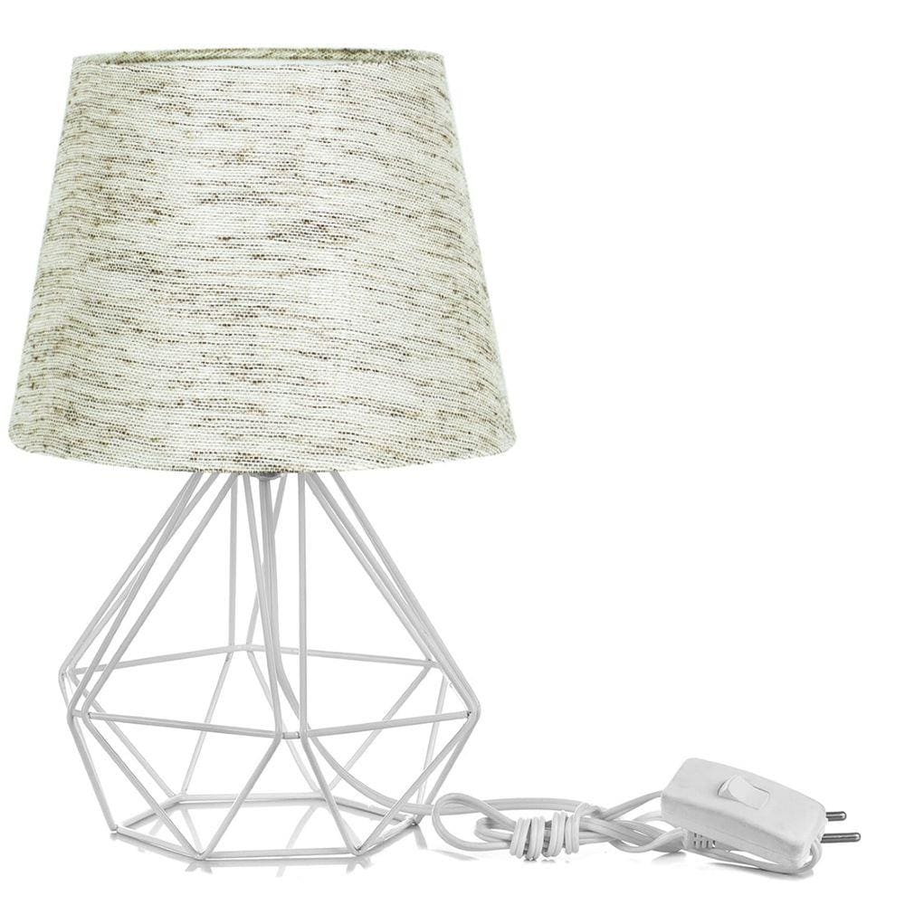 Abajur Diamante Dome Linho Mesclado Com Aramado Branco