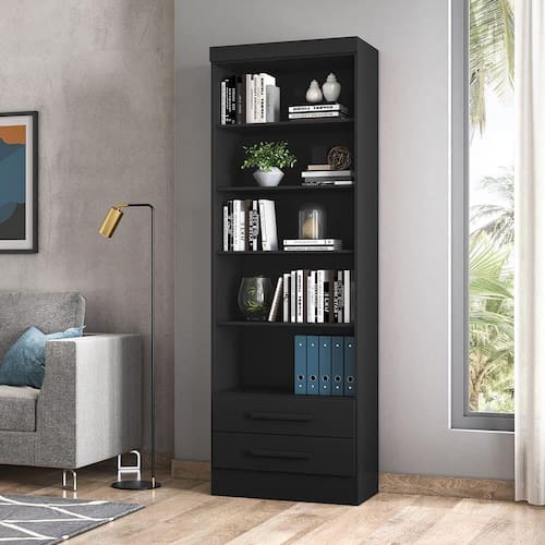 imagem-Estante Livreiro com 2 Gavetas e 5 Prateleiras Preto Fosco (3420.37)