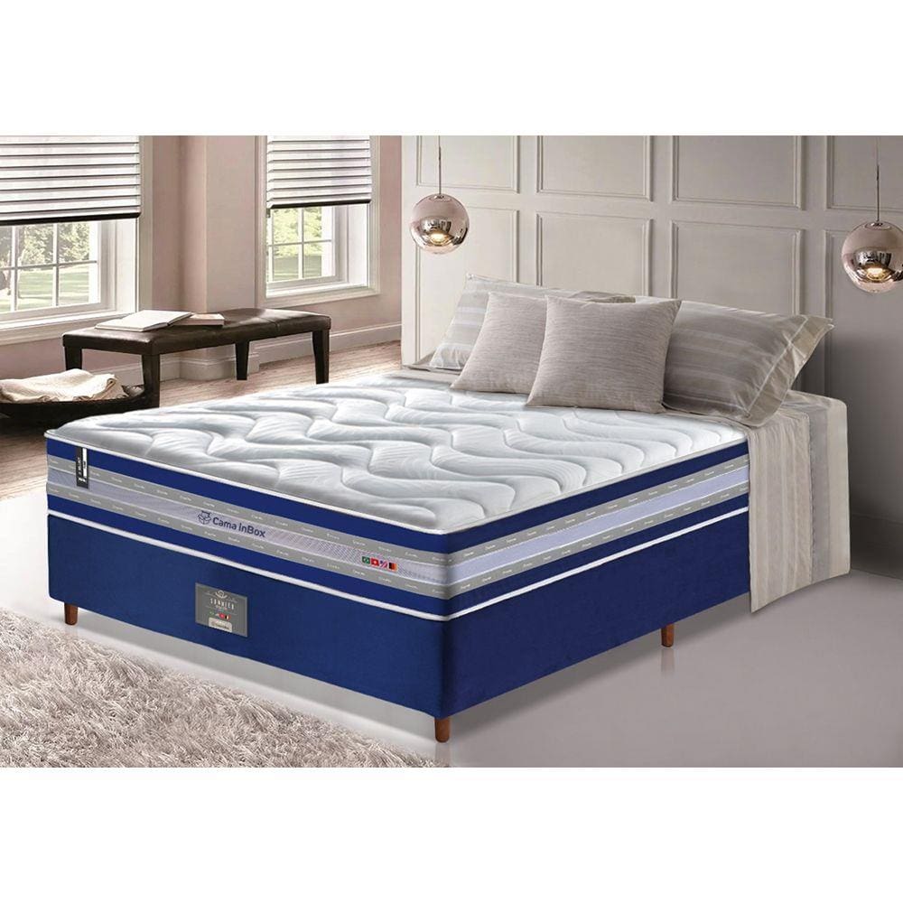 Conjunto Cama Box Casal de Molas Ensacadas D33 Cama inBox Select Firme 138x188x71 Azul