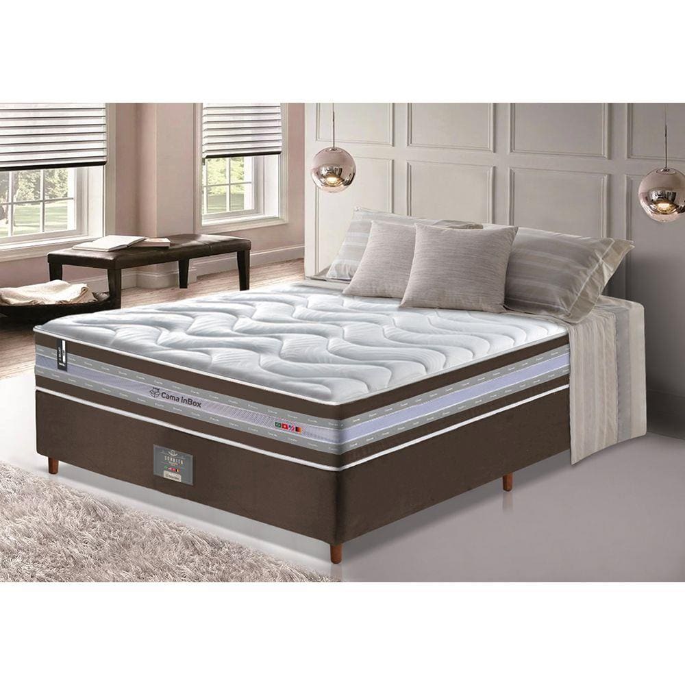 Conjunto Cama Box Casal de Molas Ensacadas D33 Cama inBox Select Firme 138x188x71 Café