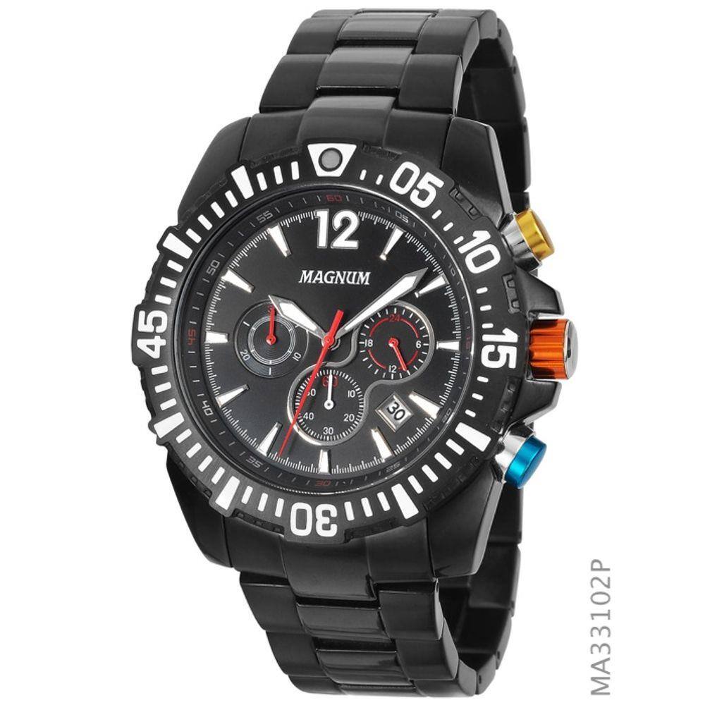 Relógio Magnum Masculino Cronógrafo MA33102Q Pulseira Aço Prata