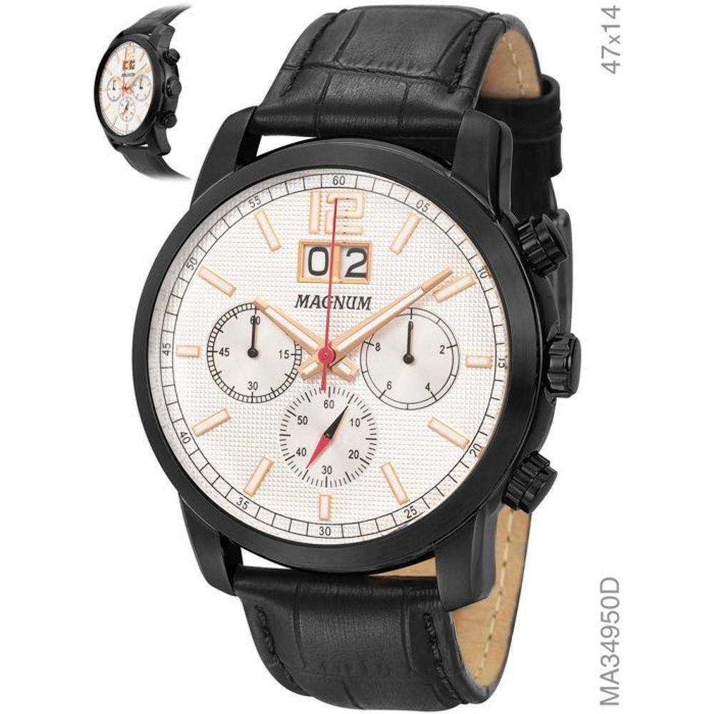 Relógio Magnum Sports MA33399P Pulseira de Couro Preto