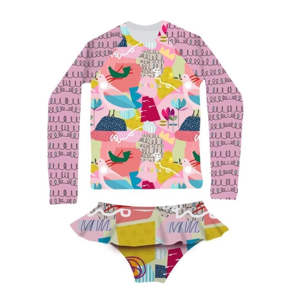 Conjunto Manga Longa e Calcinha Panda Pool Pássaros V21 11PS