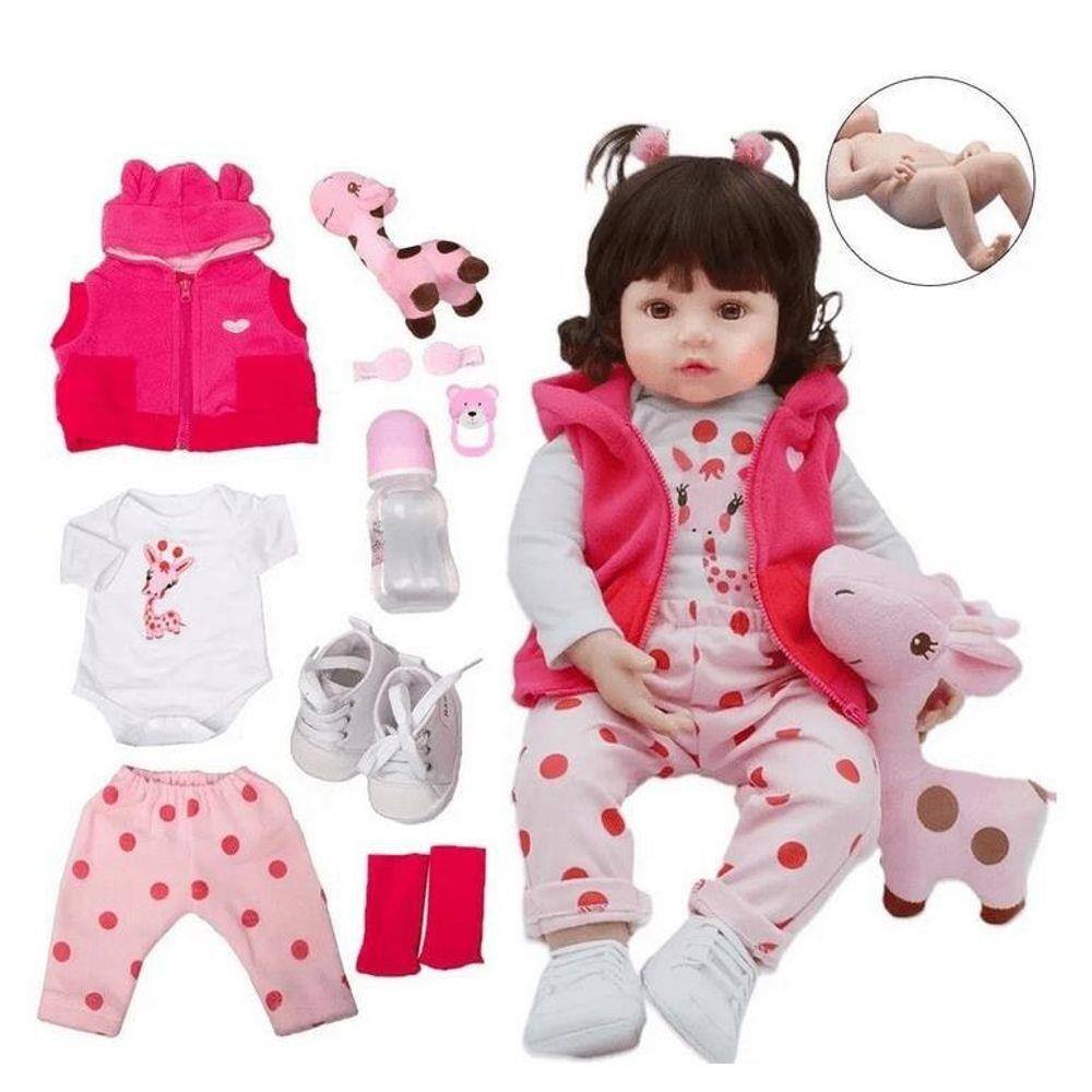 Boneca Bebê Reborn Corpo de Silicone - Baby Menina Vestido Florido