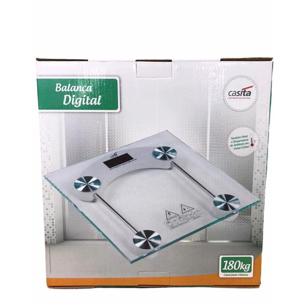 Balança Corporal Digital de Vidro Quadrada P/Piso 180Kg Casita
