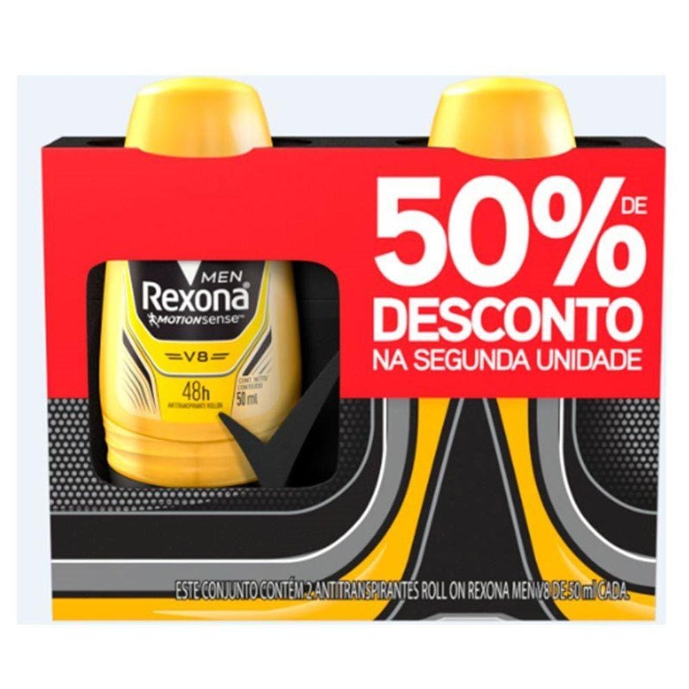 Kit Desodorante Roll On Rexona Men V8 50ml 2 Unidades