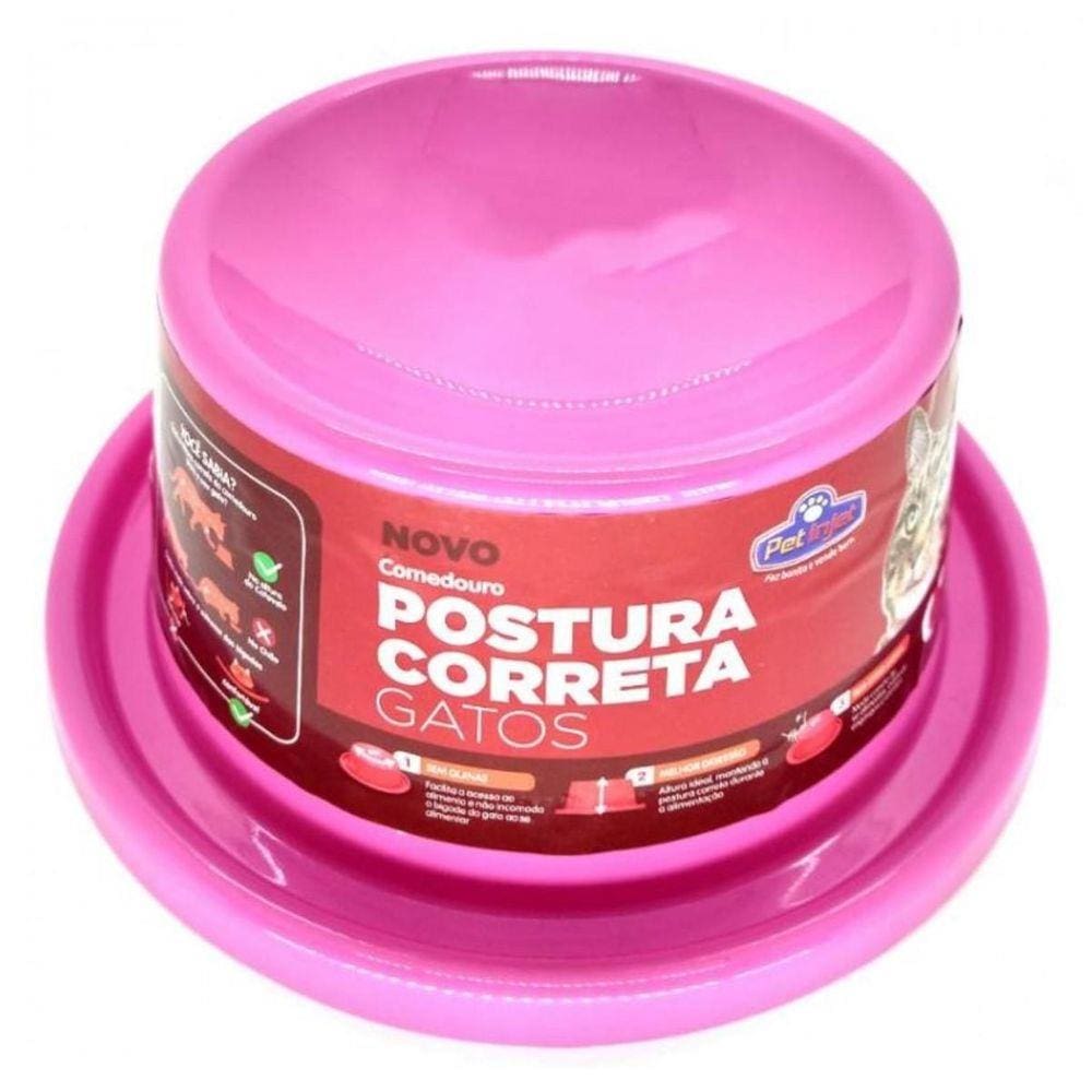 Comedouro Para Gatos Pet Postura Correta Rosa Anti-Formiga