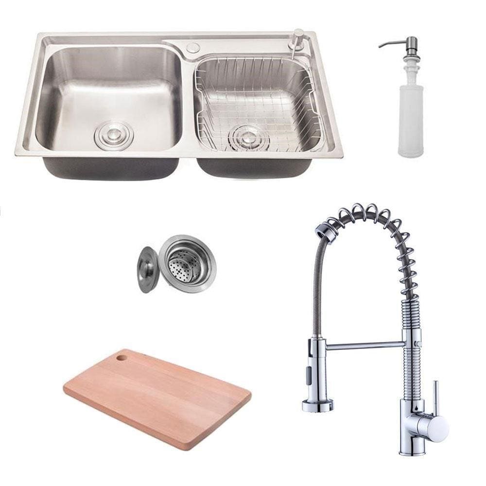 Kit Cuba Pia Dupla Gourmet Luxo Prizi Aço Inox 304 43x78cm Kit Completo - MD7843B + Torneira Gourmet Prizi Monocomando - KE-6114