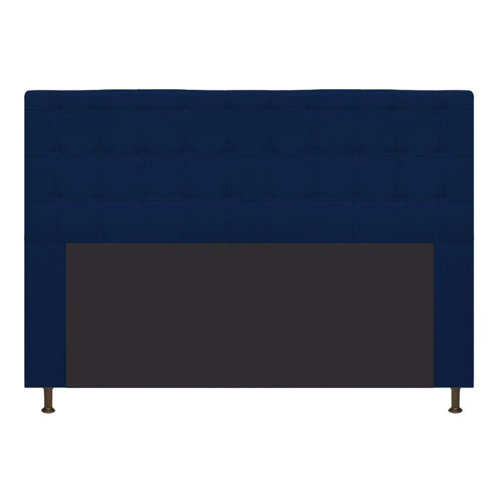 Cabeceira Estofada Dama 140cm Casal Botonê Suede Marinho