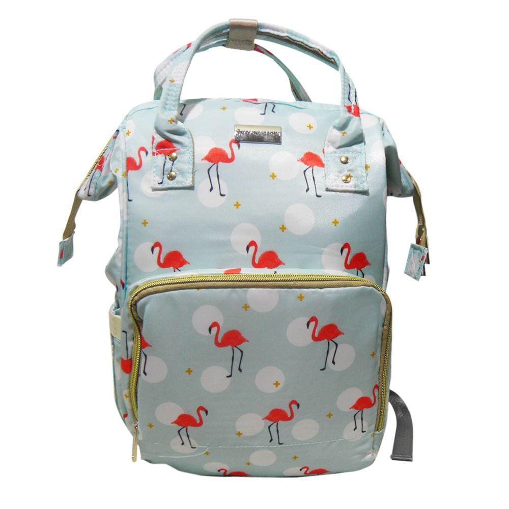 Mochila Maternidade Azul Claro Bolsa Bebe Flamingo Impermeavel