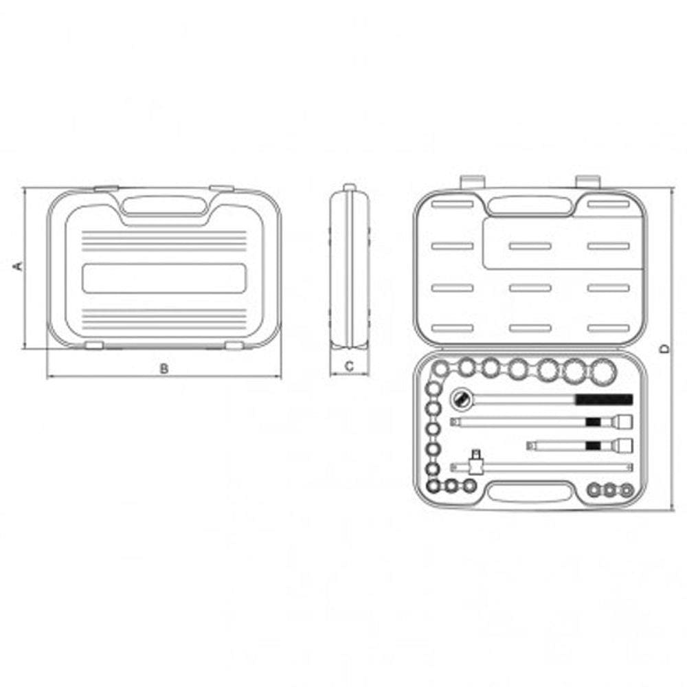 Maleta com soqueres estriados e acessórios 1/2” - 22 peças 4360