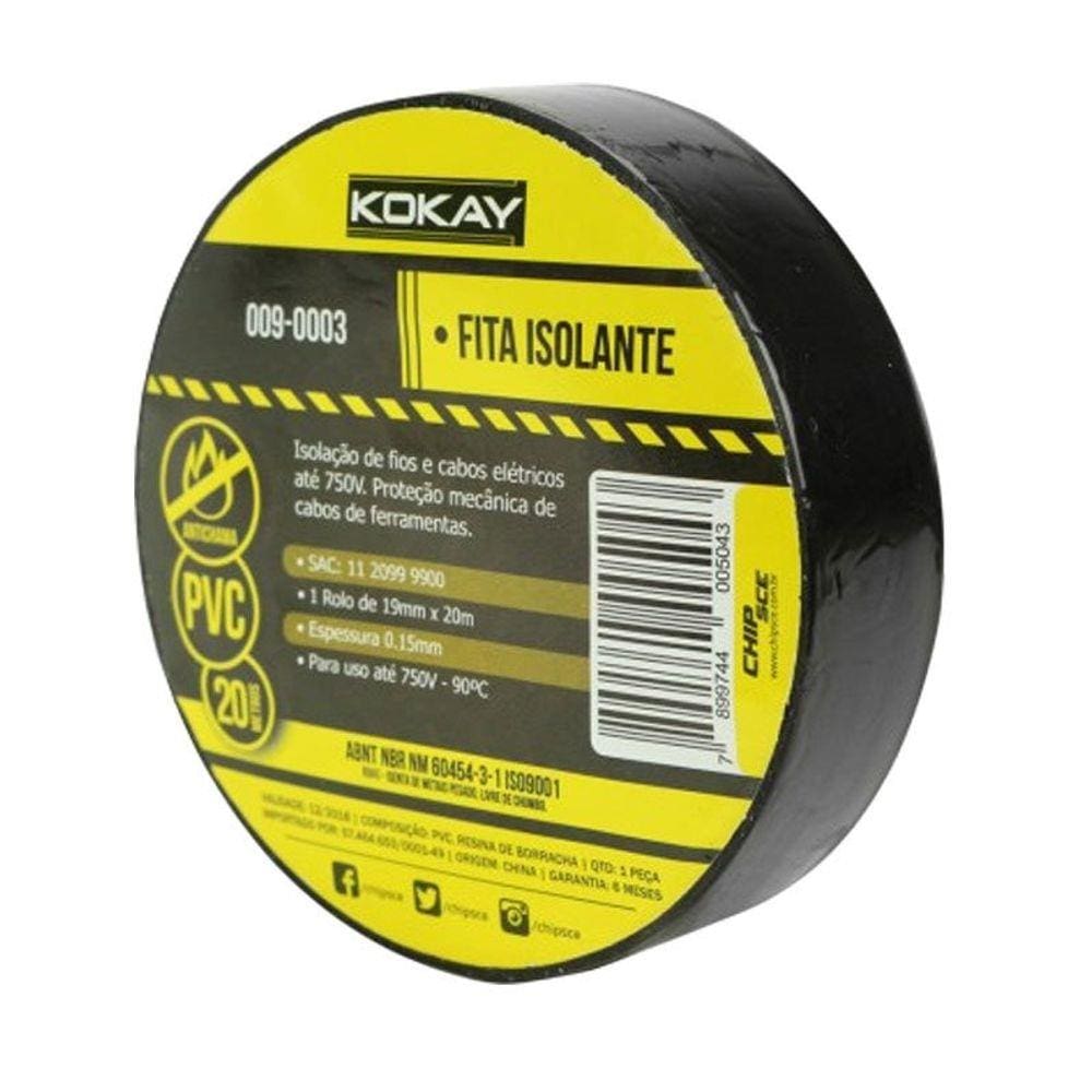 Fita Isolante Preta Anti-Chama 20M Chipsce
