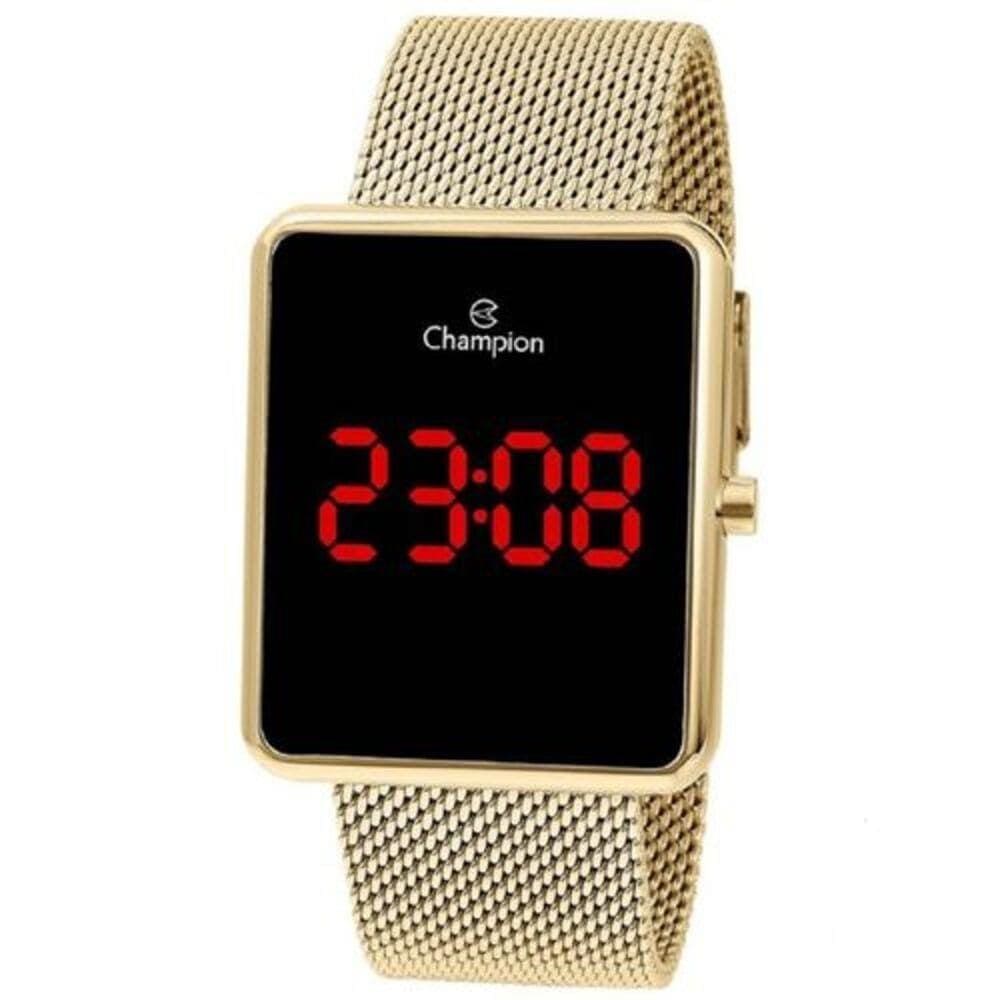 Relogio Quadrado Digital Dourado Champion Ch40080v