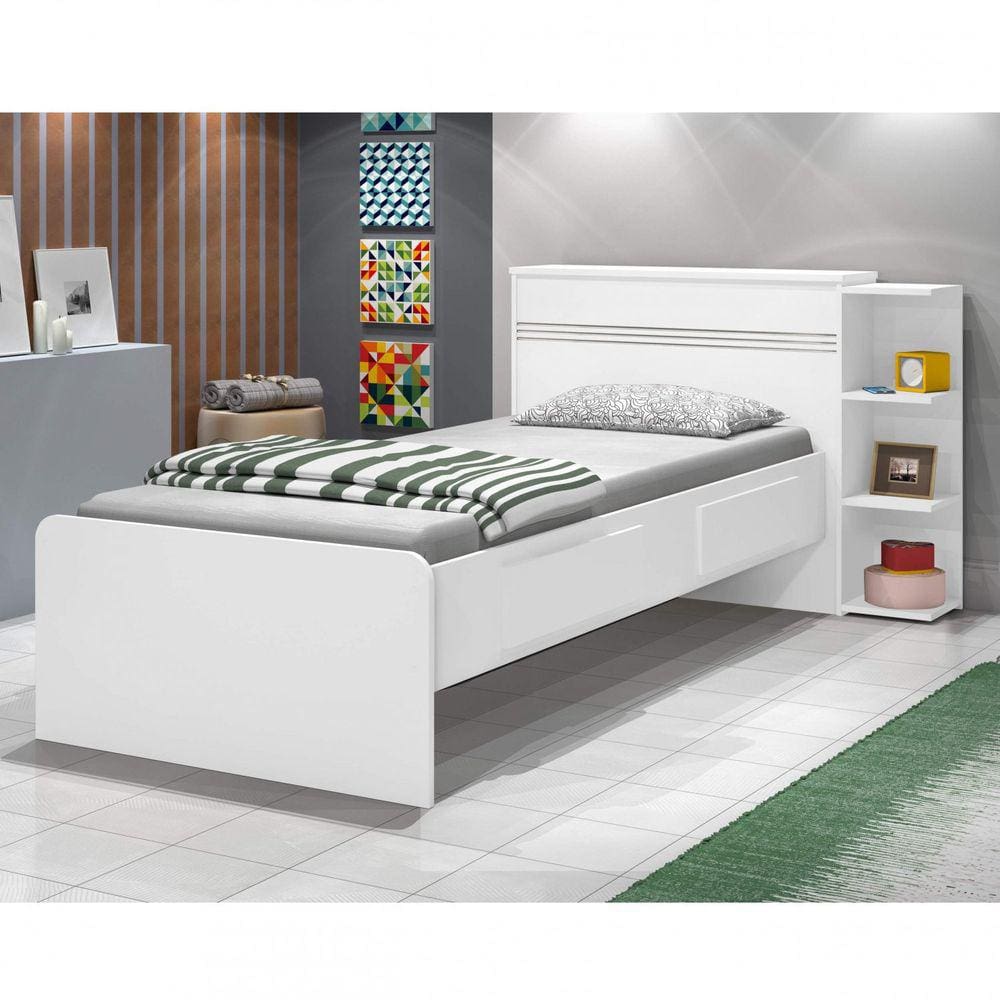 Cama Solteiro Jade com Baú 2 Gavetas J&A Móveis Color Flex Branco/Lilás