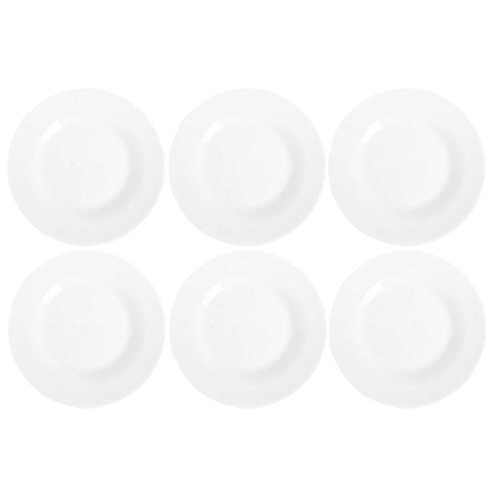 6 Pratos Sobremesa 19cm Redondos Menu Branco Luxo Duralex