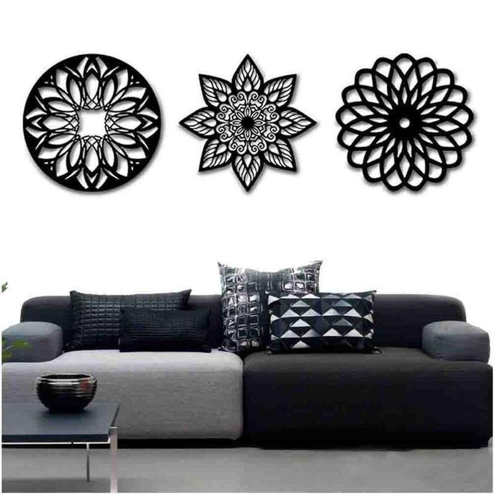 Kit 3 Mandalas Decorativas Mdf 30X30 Vazado Branco Modelo 2