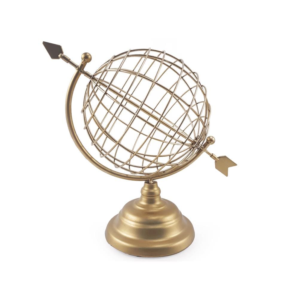 Globo Terrestre Modelo Flecha Enfeite de Mesa Em Metal Dourado 26x18 cm
