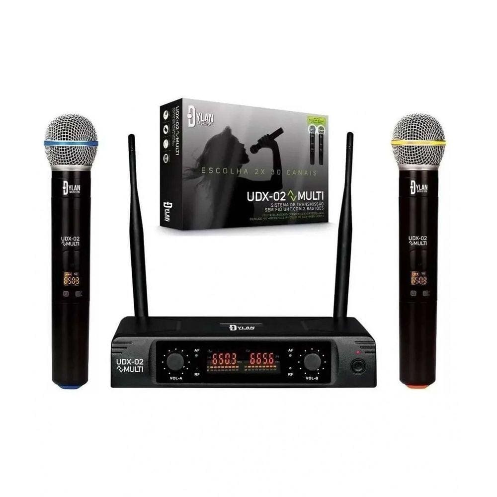 Microfone Dylan S/ Fio Uhf Duplo Display Digital Udx-02