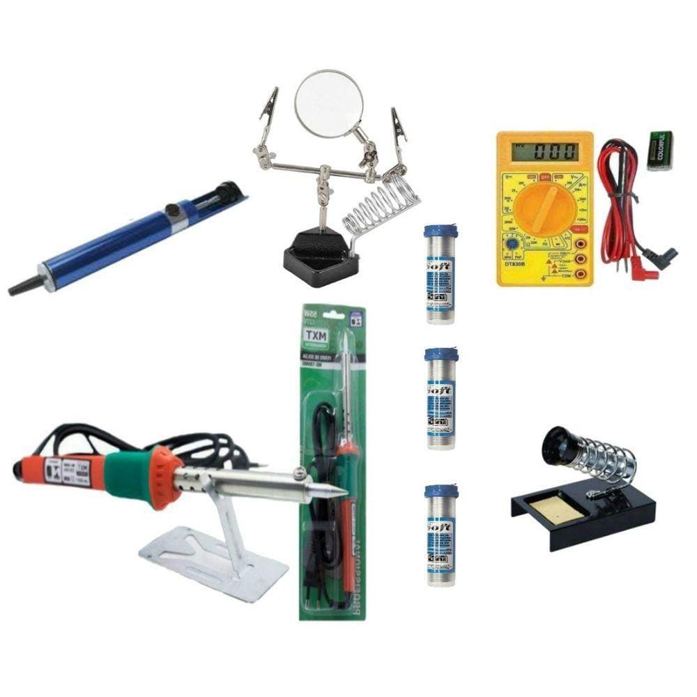 Kit Ferramentas Eletrônicas Lupa Multímetro Solda 127v 40W