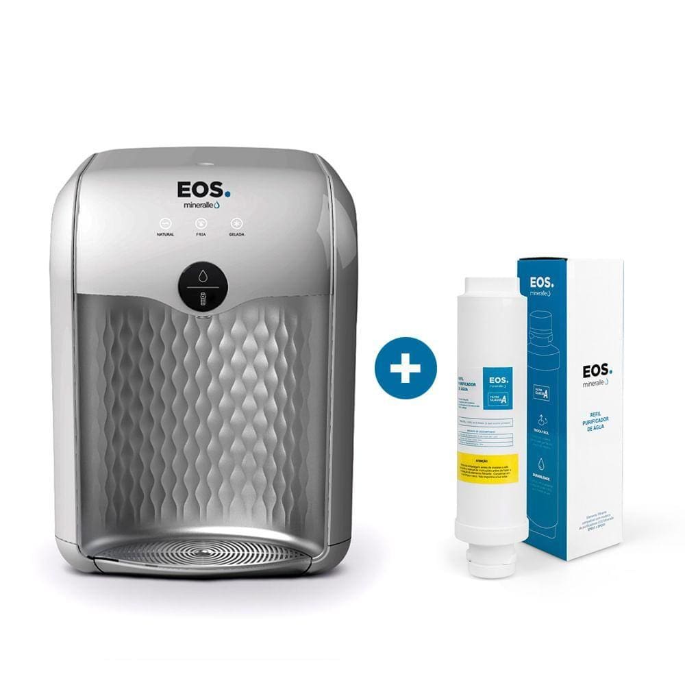Kit 1 ano EOS - Purificador de Água EOS Premium Prata EPE01S + Filtro Refil EFP01 Bivolt