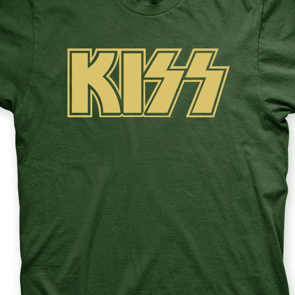 Camiseta Kiss Musgo e Dourado em Silk 100% Algodão