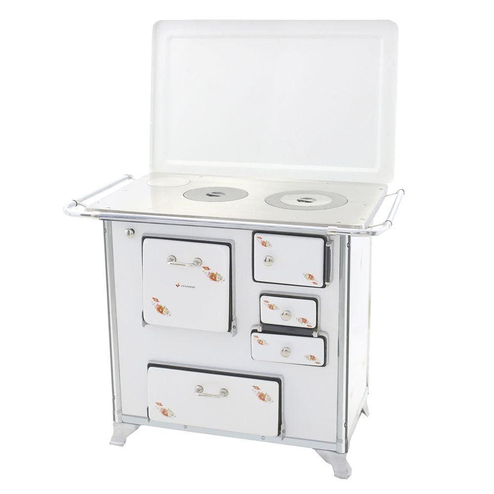 Fogão a Lenha Tradicional 02 Venâncio Gabinete com Tampa Branco Florido 2geftbr