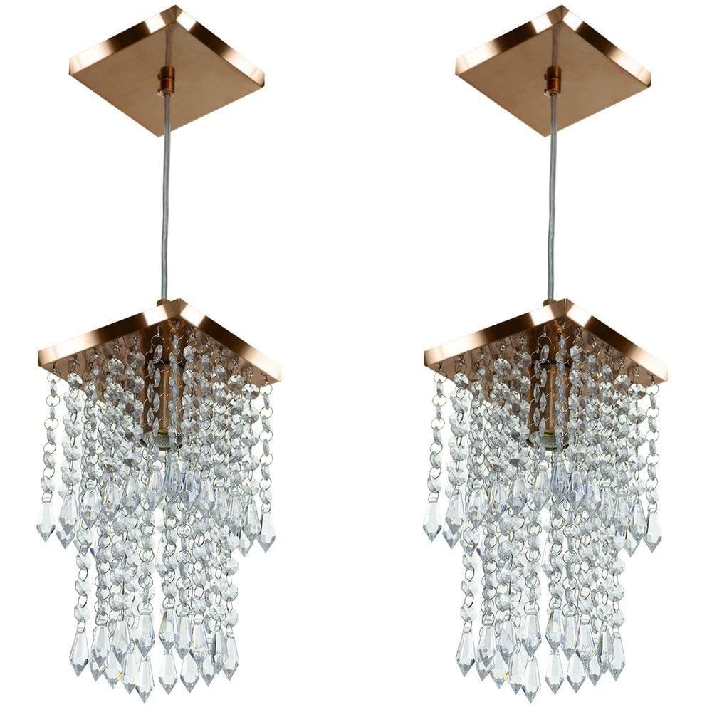 Kit 2 Lustres Pendente De Cristal Acrilico Spark Cobre