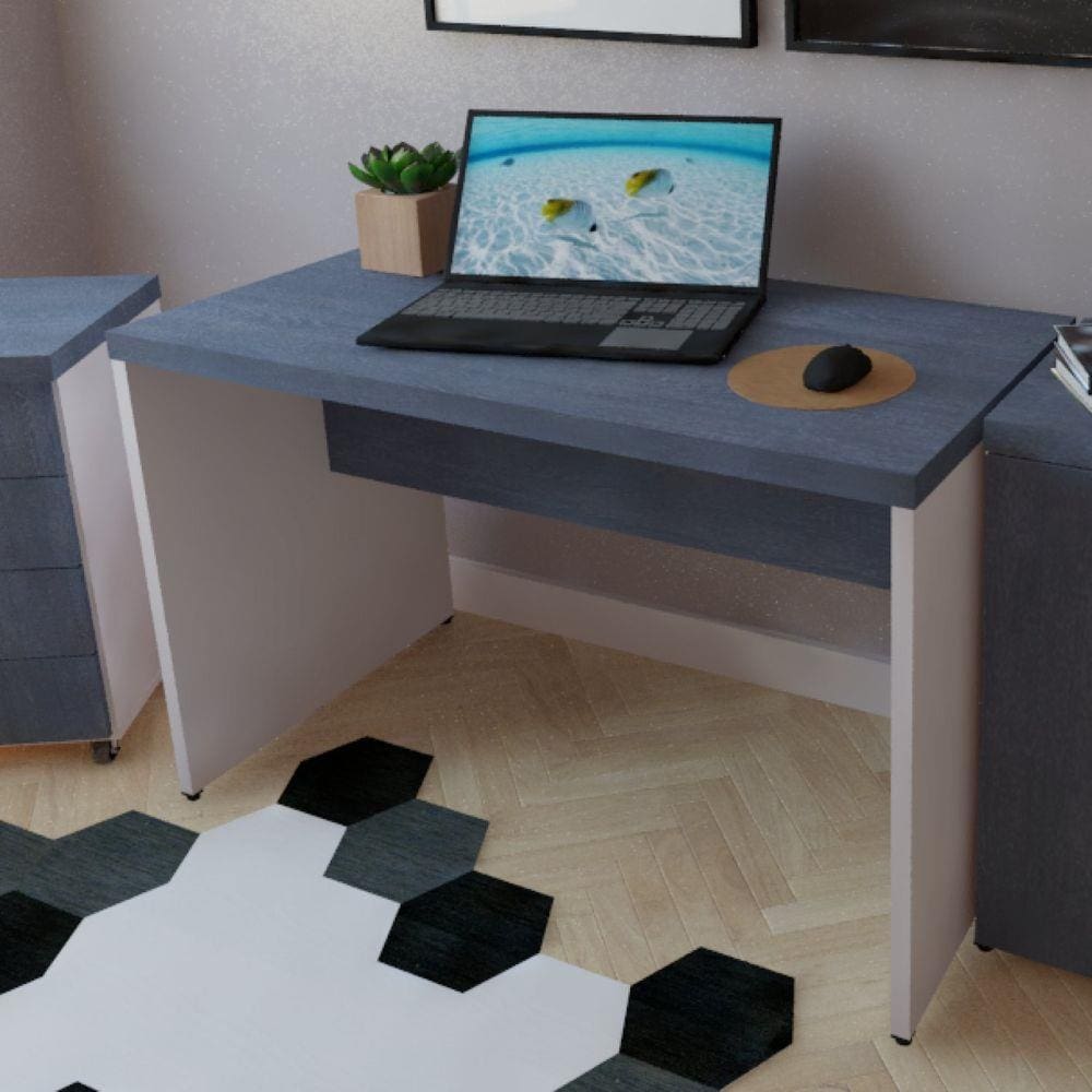 Mesa de Escritório Natus 40mm 110 cm 60 cm Bramov Móveis Branco/Azul