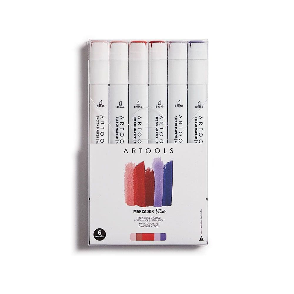 Marca Texto Artools Pictom Ponta Dupla 4 Tons de Vermelho