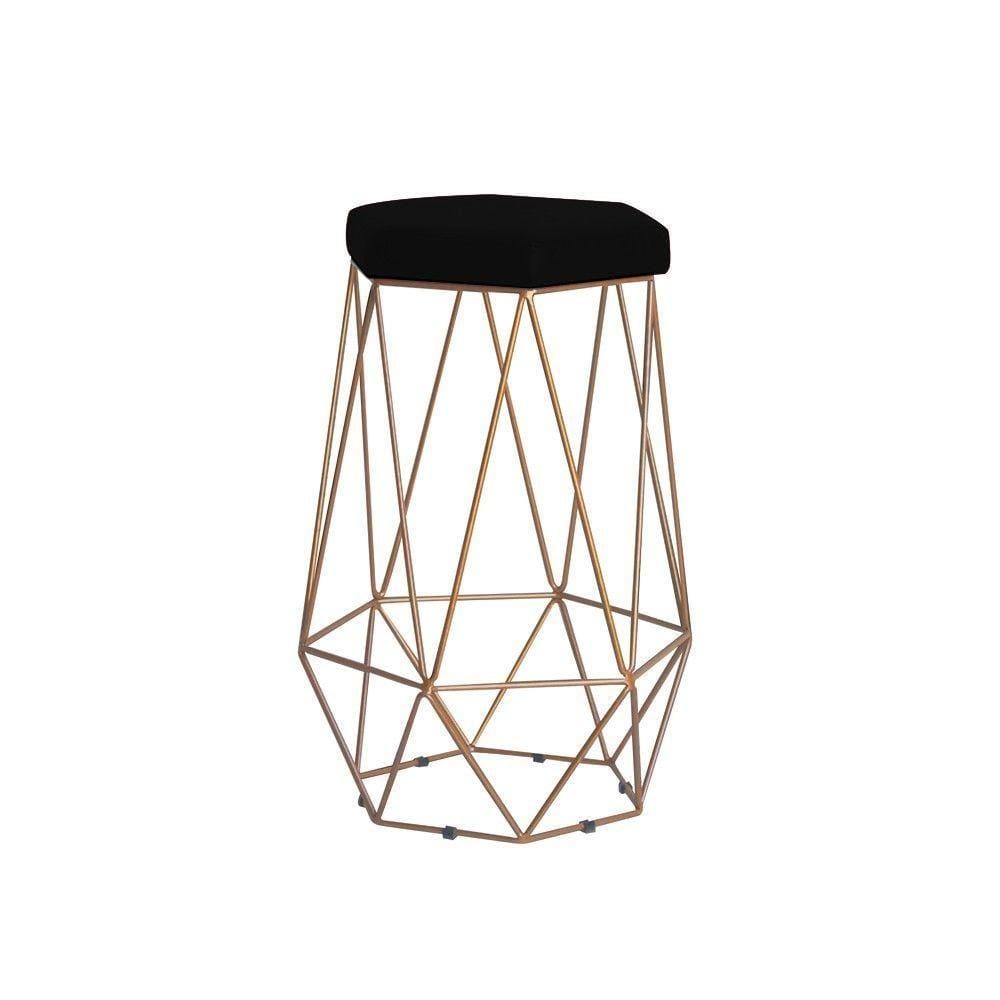 Banqueta Rubel Base Gold Veludo Preto Gran Belo