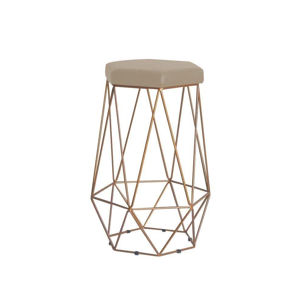 Banqueta Rubel Base Gold Veludo Bege Gran Belo