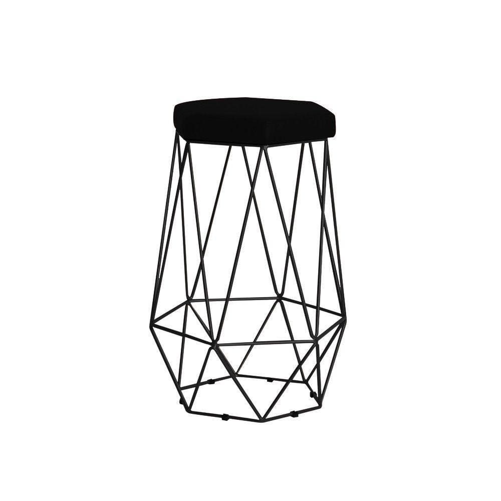 Banqueta Rubel Base Preta Veludo Preto Gran Belo