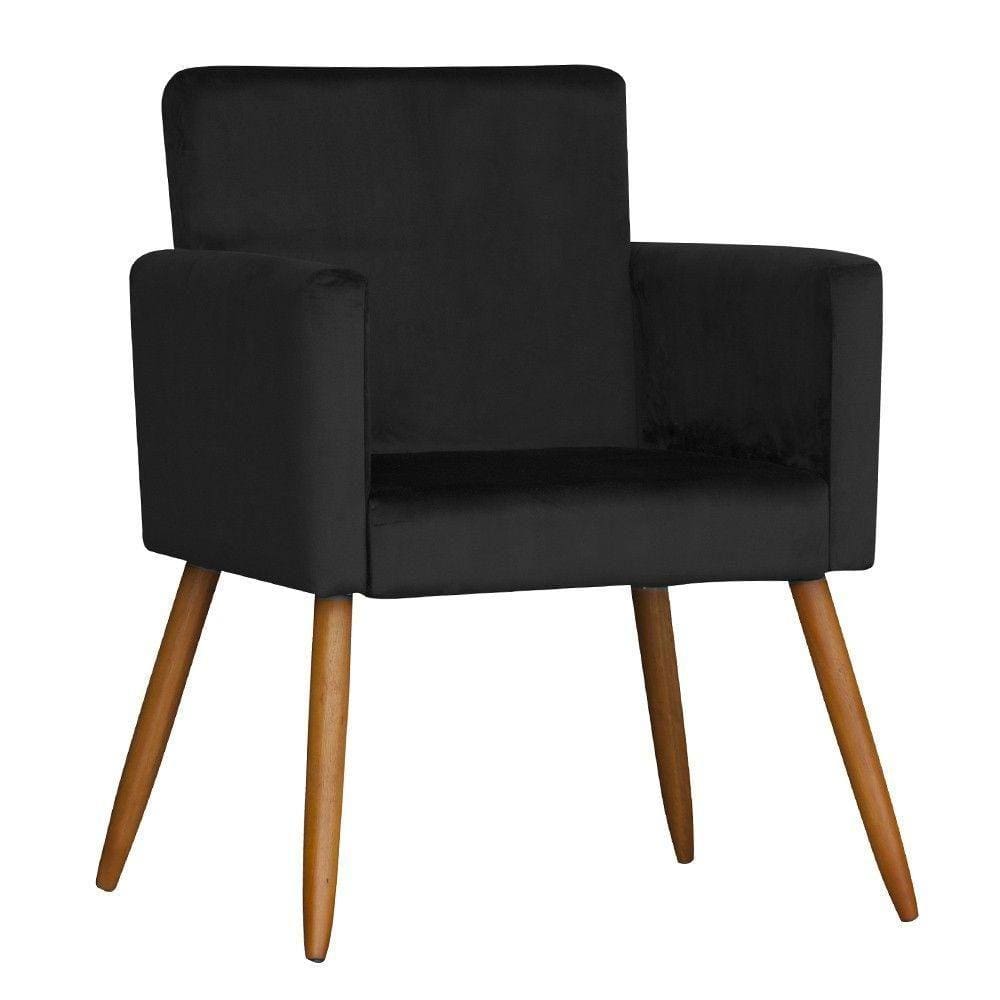 Poltrona Larissa Suede Preto Pés Palito de Madeira D´rossi