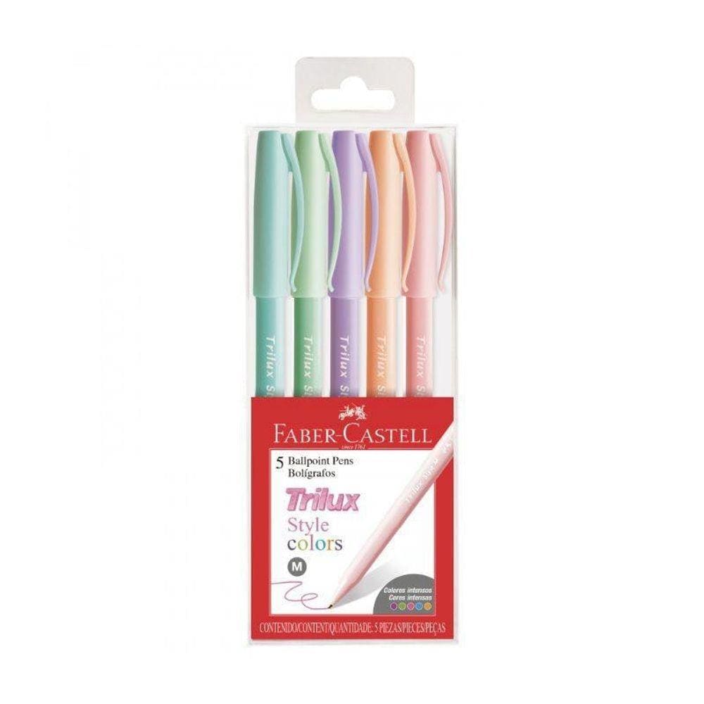 Caneta Esferográfica Trilux Style Colors Faber Castell 5 Cores