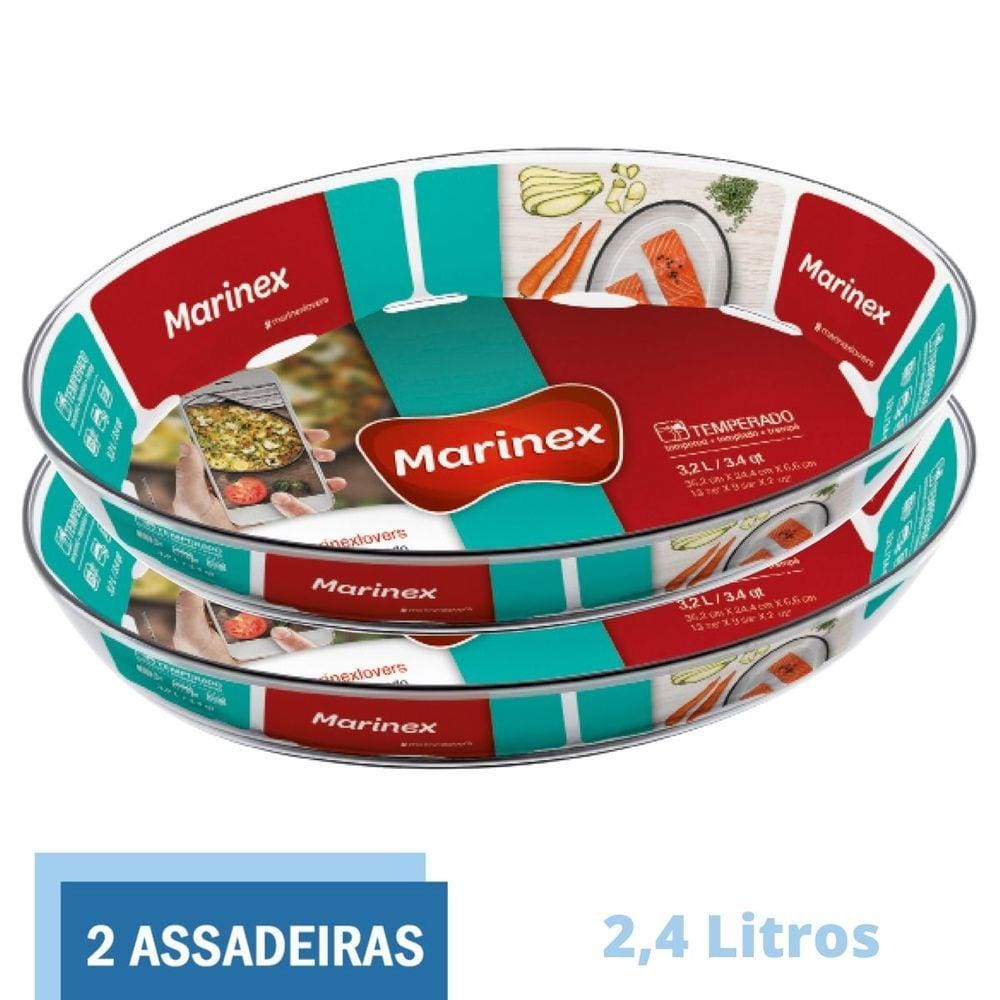 Assadeira Travessa de Vidro Temperado 2,4L Marinex - 2 Unid